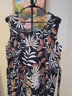 Vintage LOOKING GOOD Made in USA  Black Tan Floral Print  Dress Women's Size L